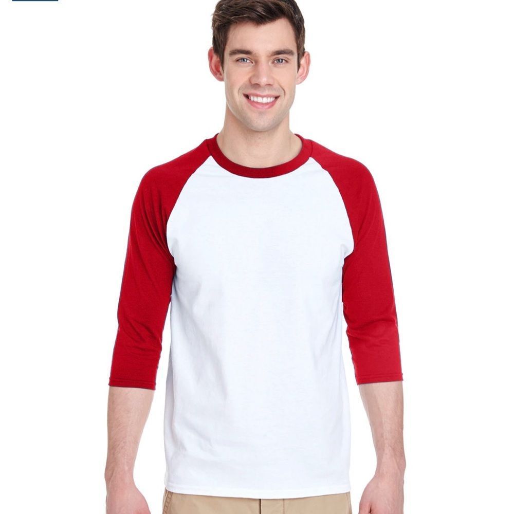 Quarter sleeve red and white baseball tee shirt size medium